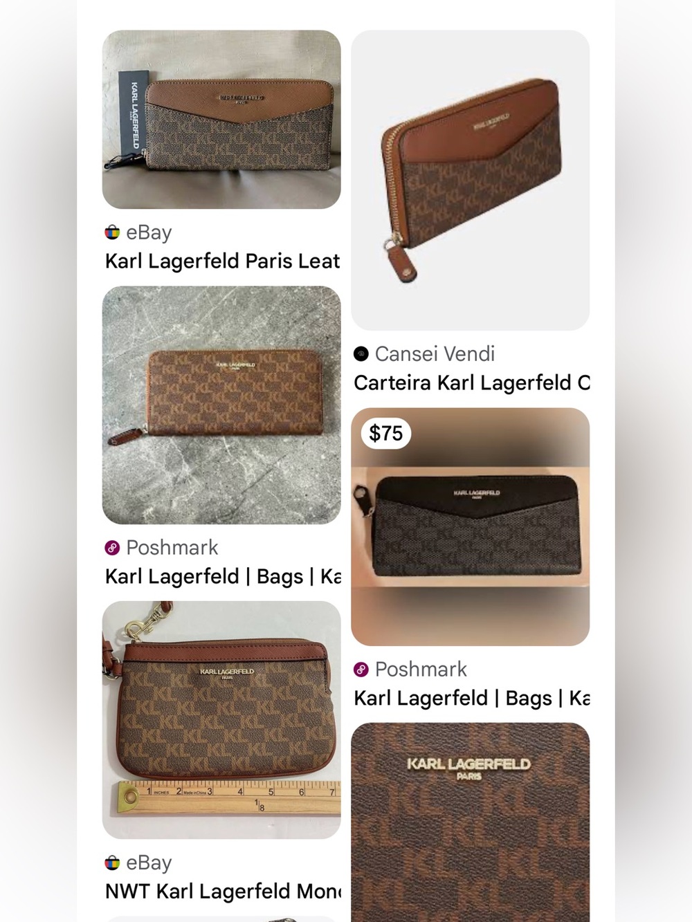 #2045*Karl Lagerfeld Brown Monogram Zip Wallet with Gold Logo - Picture 8 of 16